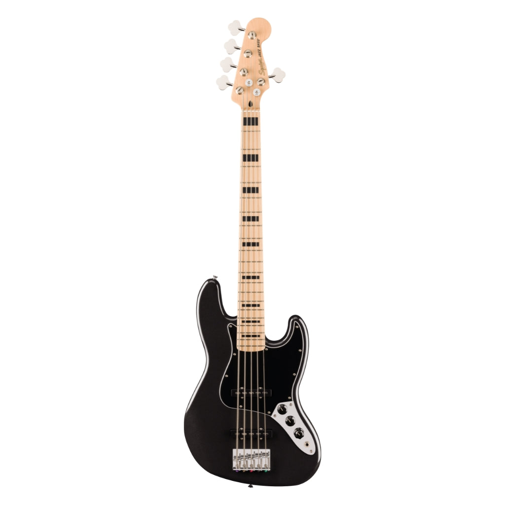 Squier - Affinity Series Active Jazz Bass V with Maple Fingerboard and Black Pickguard - Black Metallic