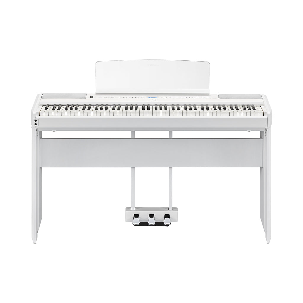 Yamaha P525WH Portable Digital Piano Bundle w/Stand & Pedal - White
