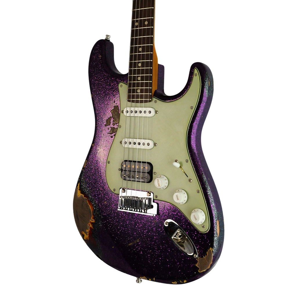 Fender Custom Shop - Limited Edition Custom Deluxe HB S-1 Stratocaster Heavy Relic with Closet Classic Hardware Electric Guitar - Magenta Sparkle over 3-Color Sunburst