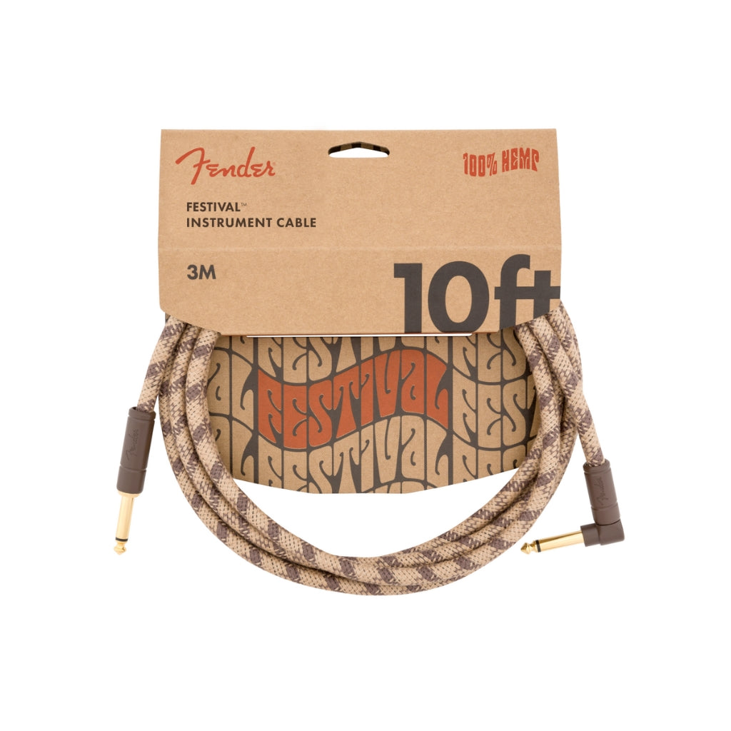Fender - 10' Angled Festival Instrument Cable - Pure Hemp Brown Stripe
