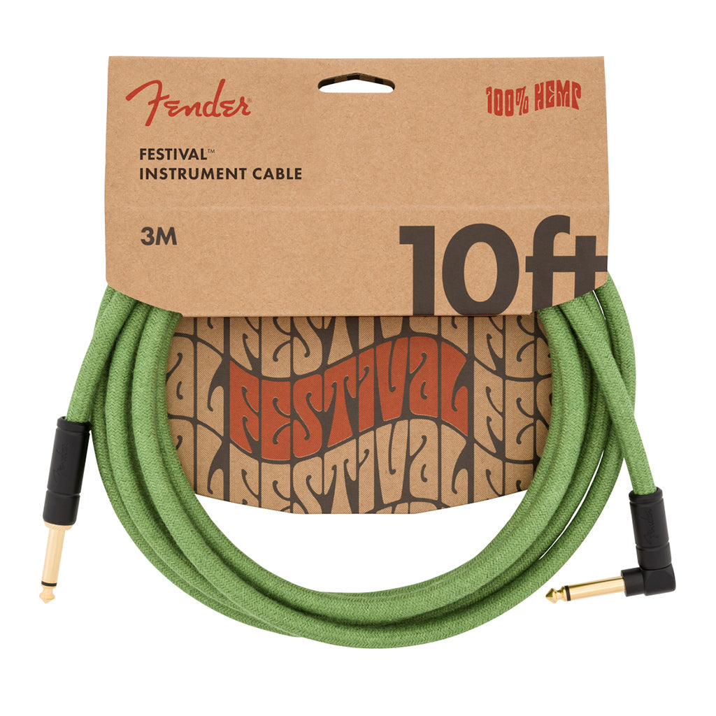Fender Festival Instrument Cable Straight Angle 10' Pure Hemp Green