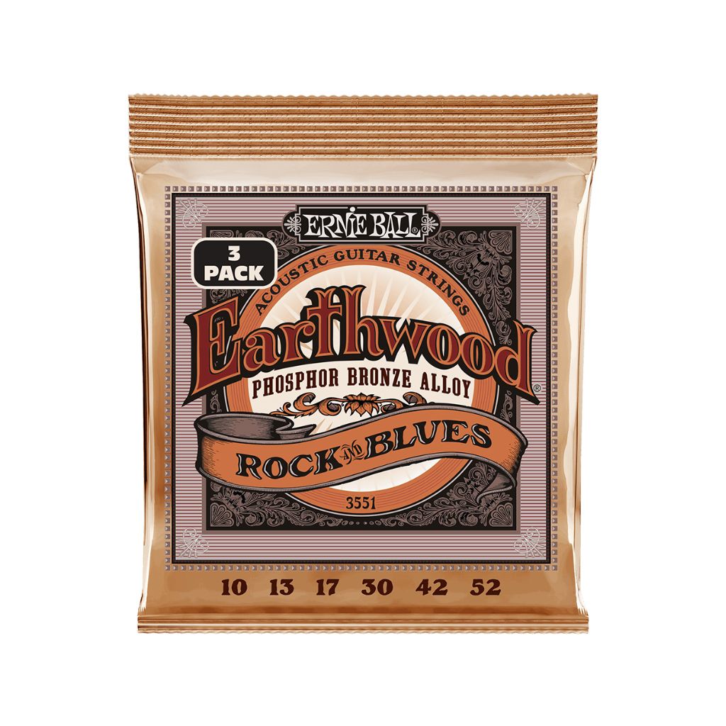 Ernie Ball Earthwood Rock &amp; Blues w/Plain G Phosphor Bronze 10-52 Acoustic Guitar Strings - 3 Pack