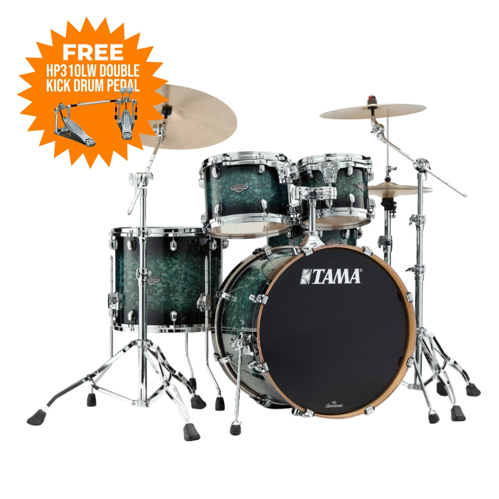 TAMA - MBS42S MSL Starclassic Performer 4-Piece Shell Pack - Molten Steel Blue Burst with FREE HP310LW Double Kick Drum Pedal