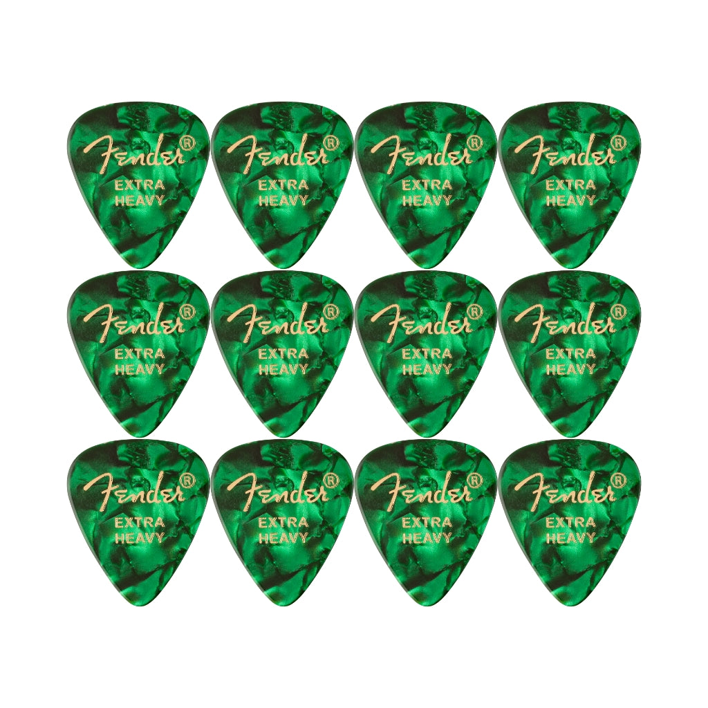 Fender - Premium Celluloid 351 Shape Picks - Extra Heavy Green Moto 12 Pack