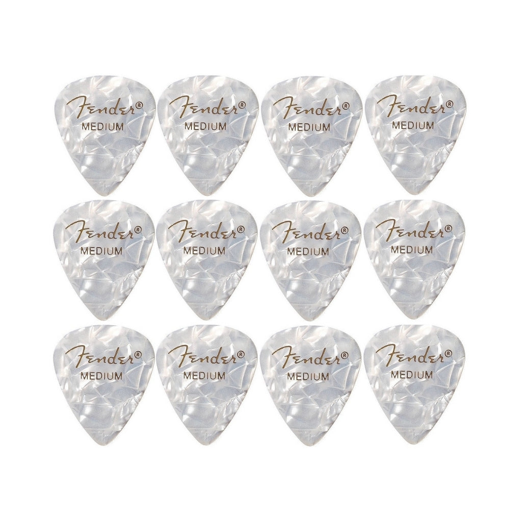 Fender - Premium Celluloid 351 Shape Picks - Medium White Moto 12 Pack