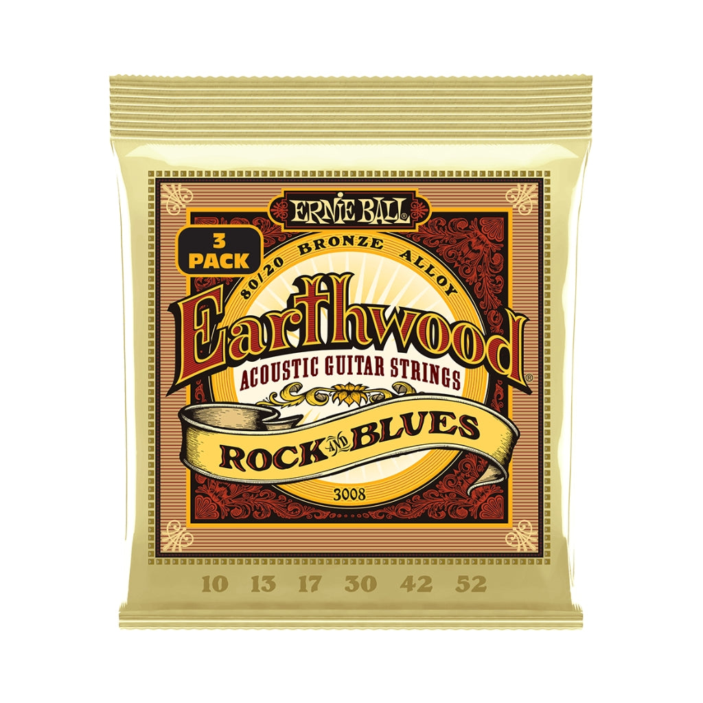 Ernie Ball Earthwood Rock &amp; Blues w/Plain G 8020 Bronze 10-52 Acoustic Guitar Strings - 3 Pack