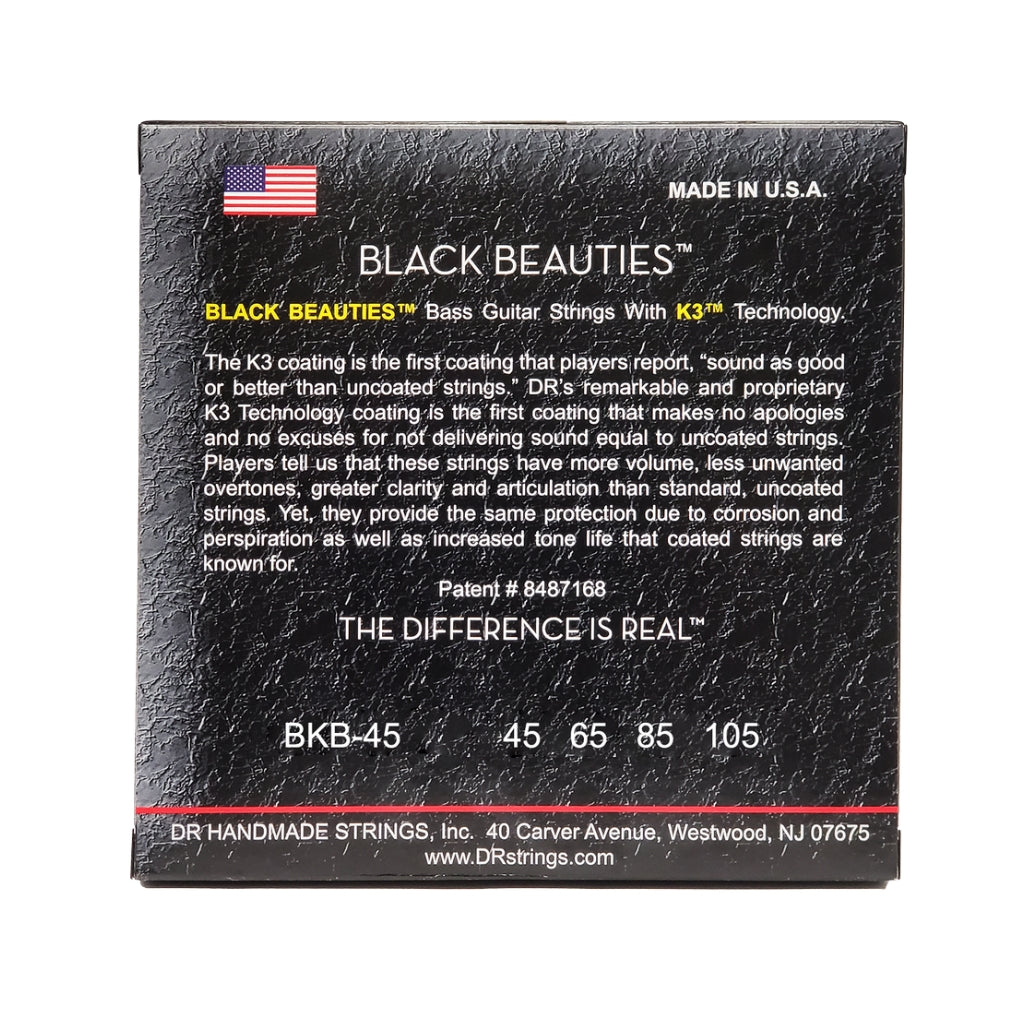 DR Strings - Black Beauties Coated Steel Bass Guitar Strings - Medium 45-105