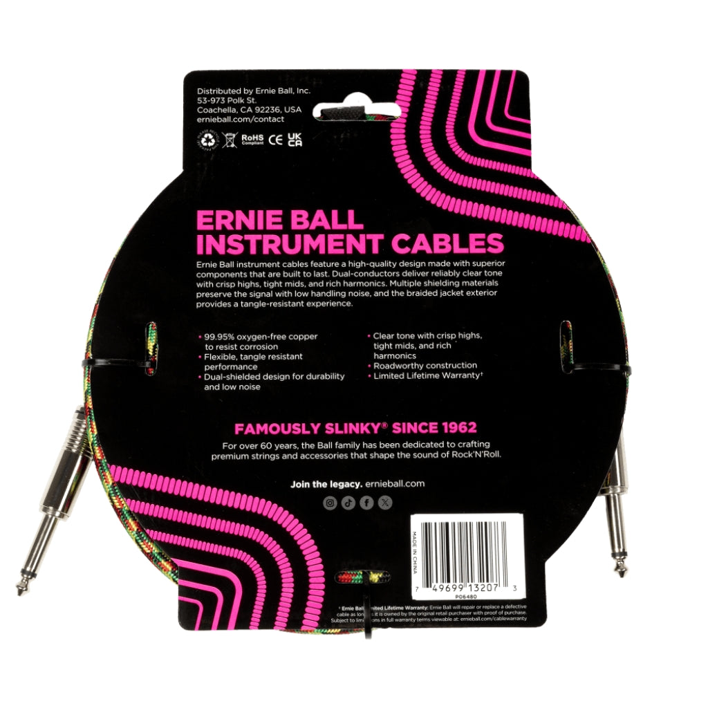 Ernie Ball - Braided Instrument Cable - 1/4-inch TS to 1/4-inch TS, 10 feet, Good Vibrations