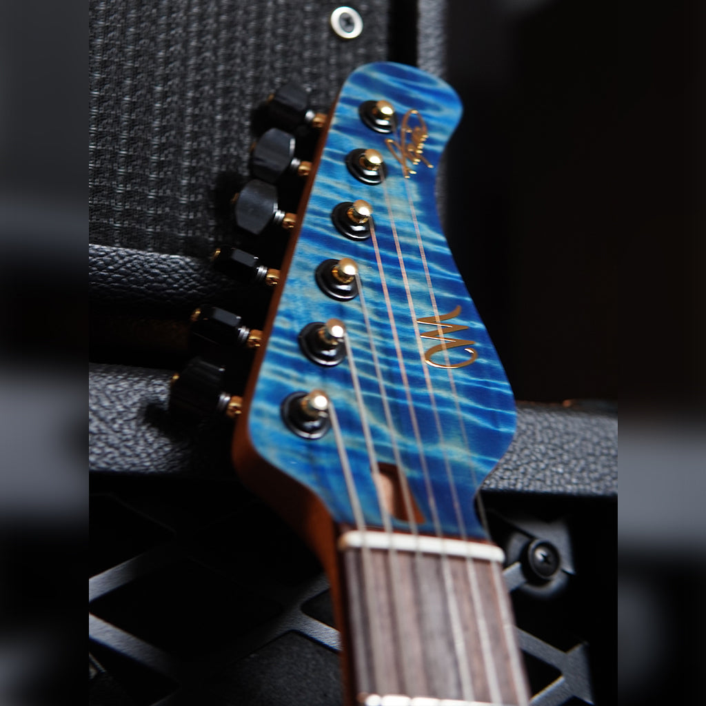 Mayones Aquila Elite V24 6 Curly Poplar Top Electric Guitar - Trans Light Blue Spirit
