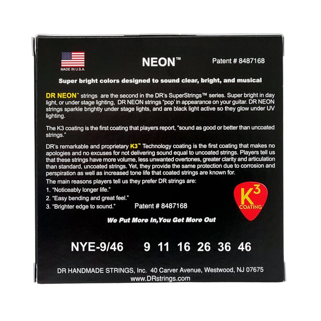 DR - Hi-Def Neon Yellow K3 Coated Electric Guitar Strings - Light to Medium 9-46