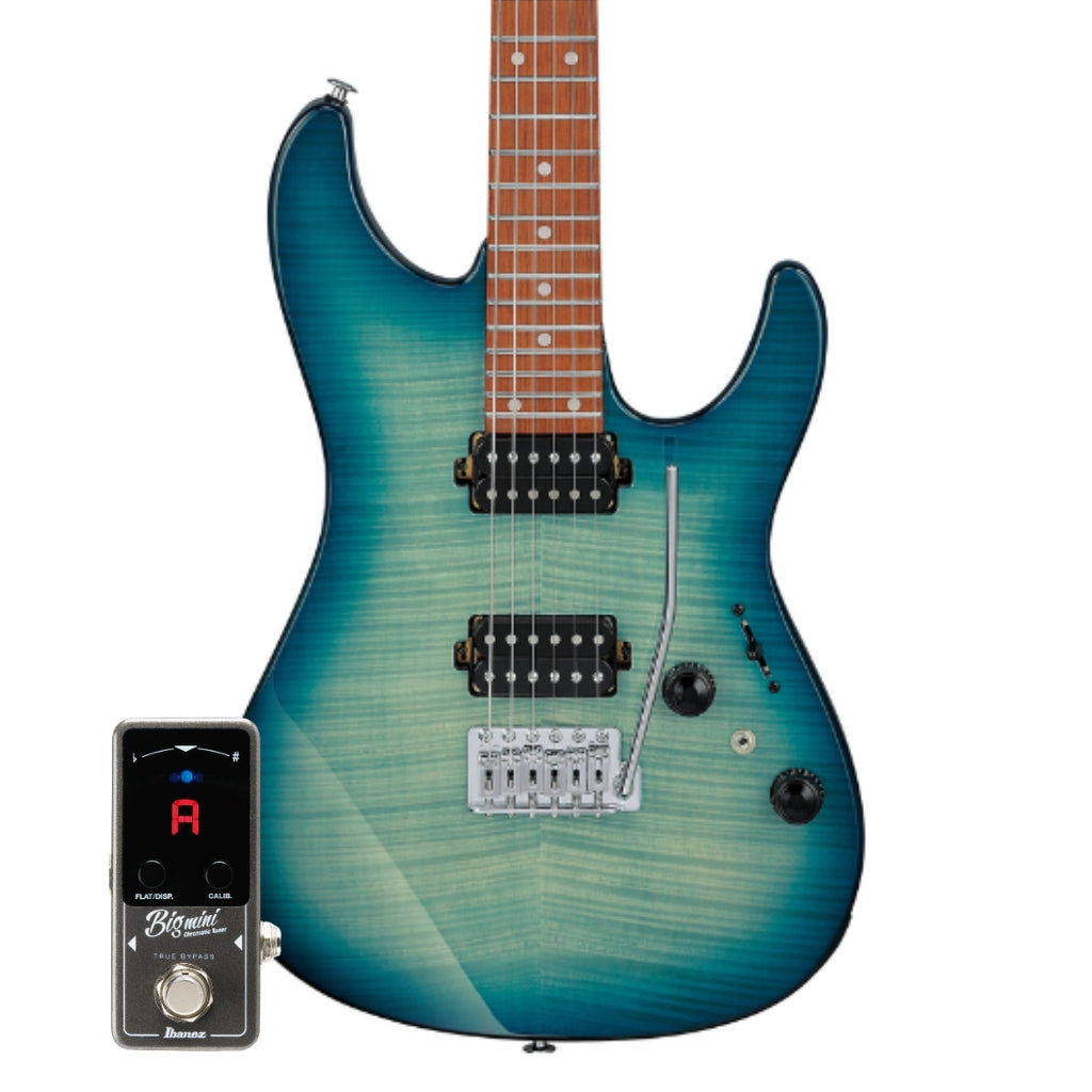 Ibanez - AZ24S1F TKS Electric Guitar Bundle With BIGMINI Tuner - Transparent Turquoise Burst