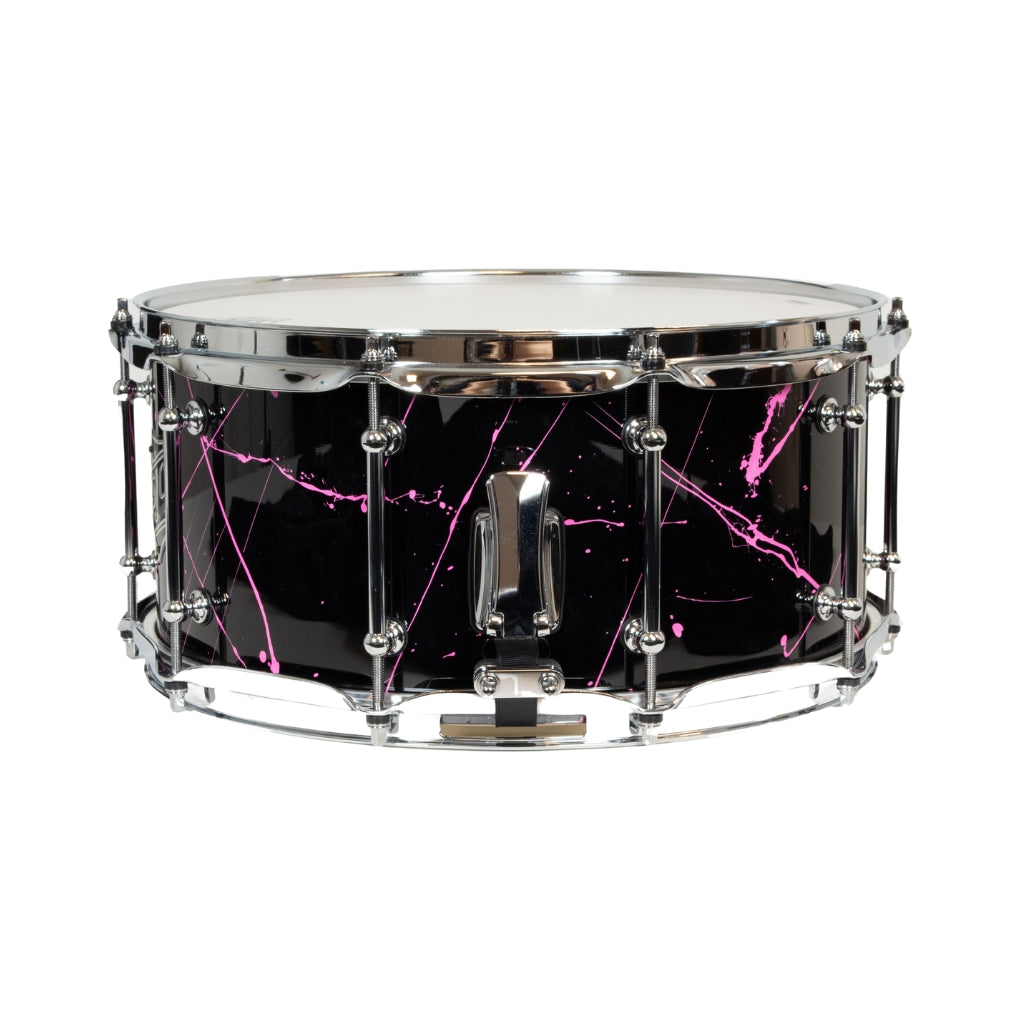 SJC Custom Drums - Navigator Snare Drum - 6.5 inches x 14 inches, Black with Pink Splatter