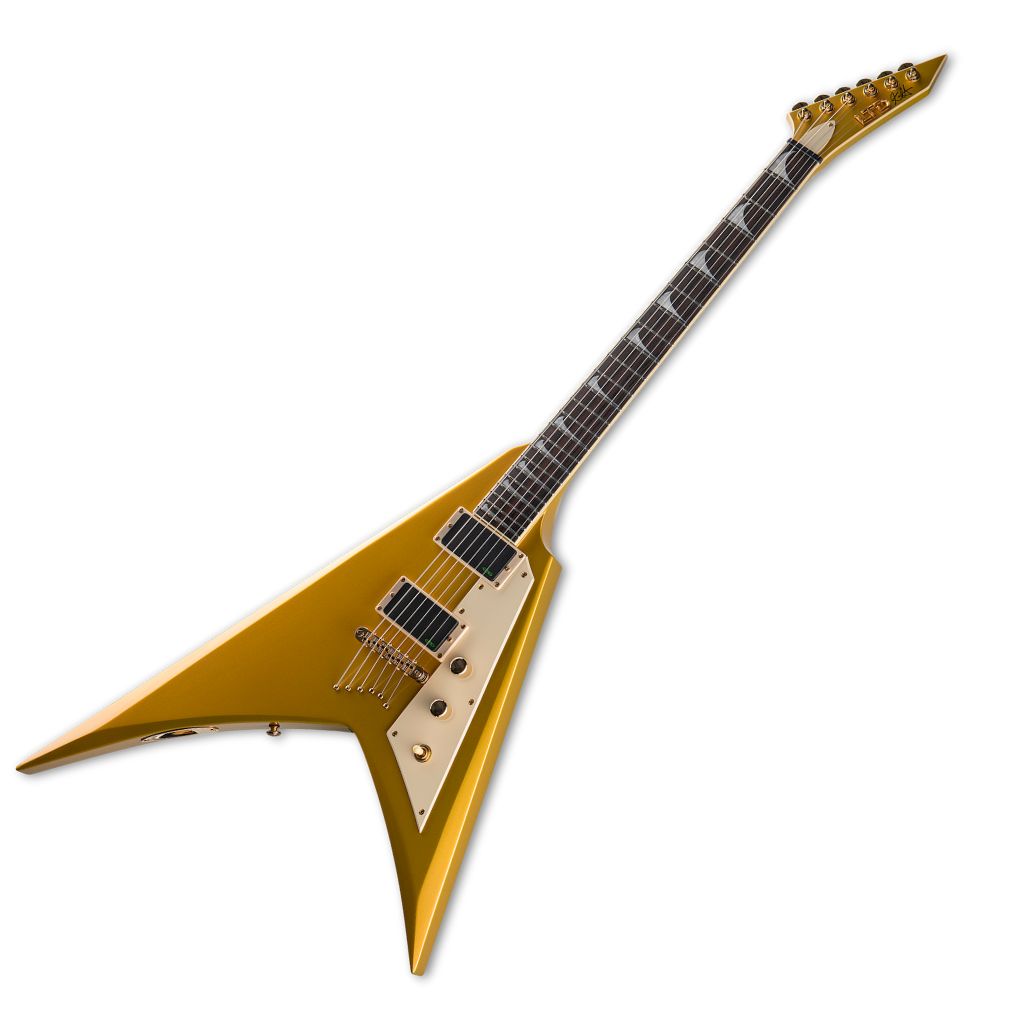 ESP LTD Kirk Hammett Signature V Electric Guitar- Gold Sparkle - LKH-VMGO