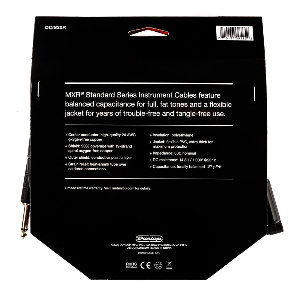 MXR 20ft Guitar Cable - Straight to Right Angle