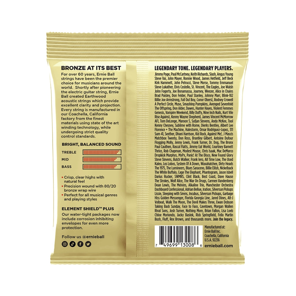 Ernie Ball Earthwood Rock & Blues w/Plain G 8020 Bronze 10-52 Acoustic Guitar Strings - 3 Pack