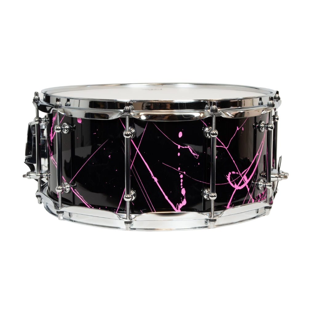 SJC Custom Drums - Navigator Snare Drum - 6.5 inches x 14 inches, Black with Pink Splatter