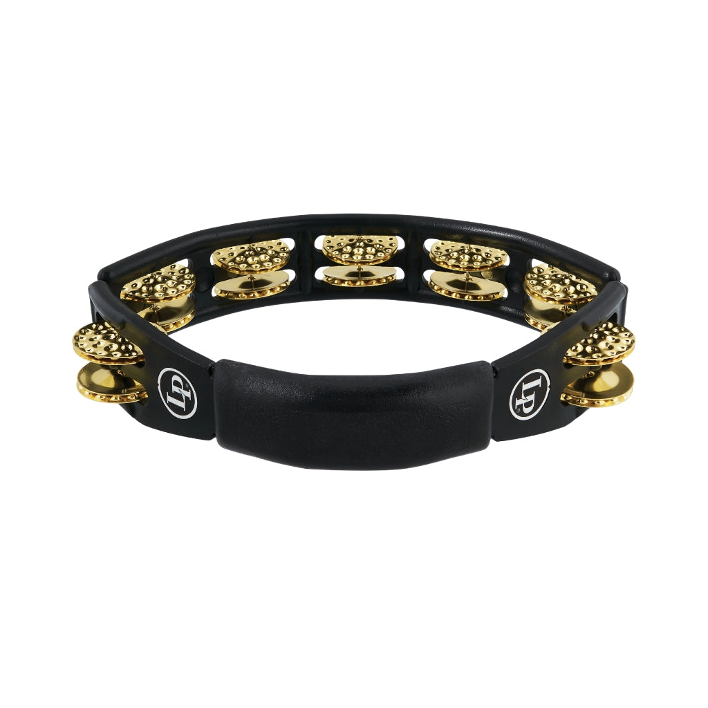 Latin Percussion - Handheld Cyclops Tambourine 10-inch Double-Row Brass Jingles – Black