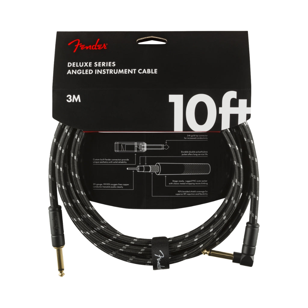Fender - Deluxe Series Straight to Right Angle Instrument Cable - 10 foot Black Tweed