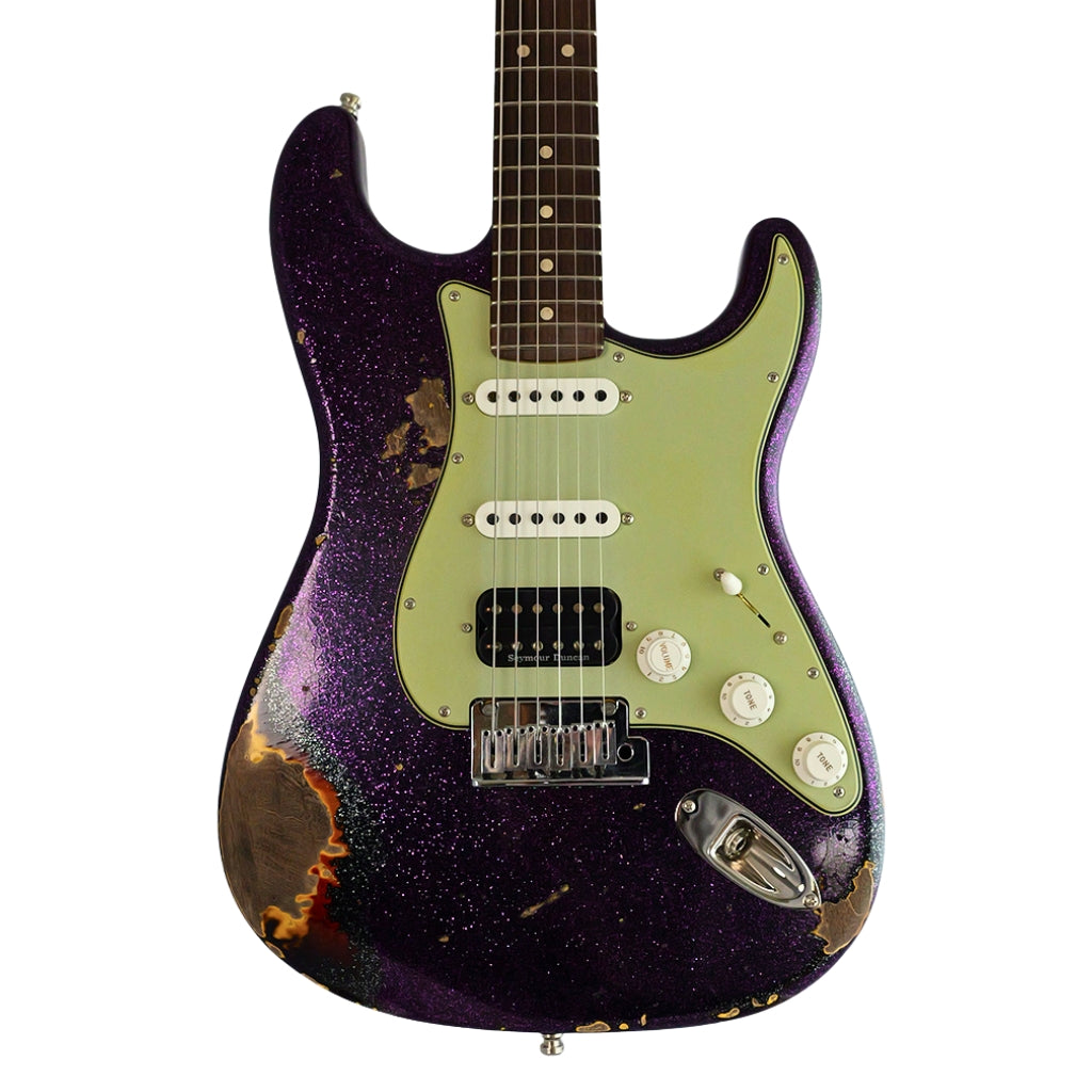 Fender Custom Shop - Limited Edition Custom Deluxe HB S-1 Stratocaster Heavy Relic with Closet Classic Hardware Electric Guitar - Magenta Sparkle over 3-Color Sunburst