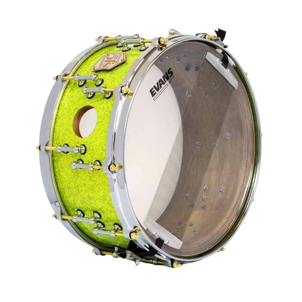 SJC Custom Drums - XXV Anniversary 6.5x14" 25Ply Maple - Lime Glass Glitter