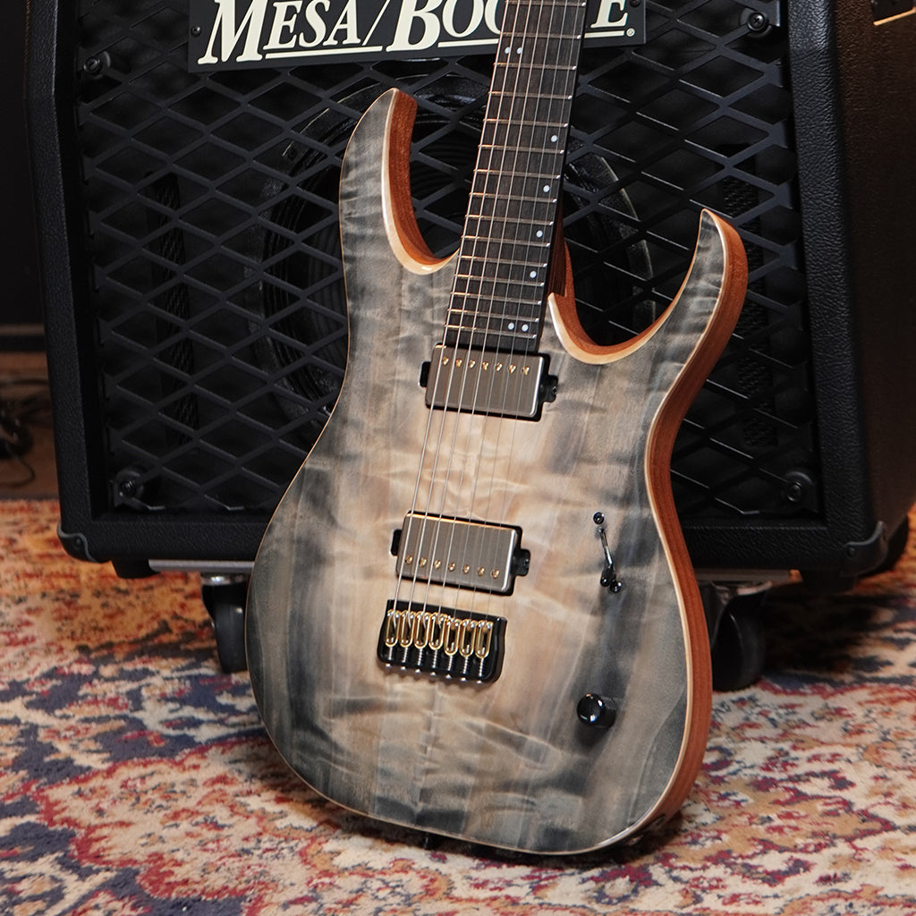 Mayones Duvell Elite 7 Curly Poplar Top Electric Guitar - Natural Fade Graphite Burst sky music