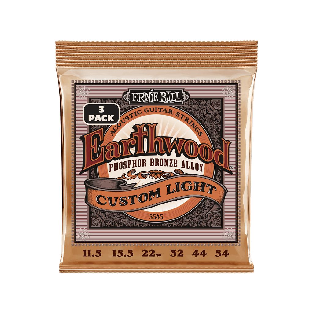 Erine Ball Earthwood Custom Light Phosphor Bronze 11.5 54 Acoustic Guitar Strings - 3 Pack