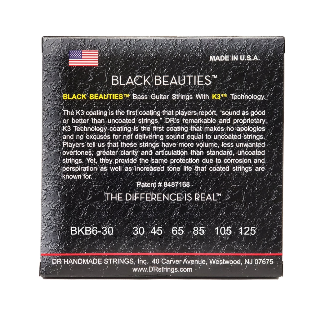 DR Strings - Black Beauties Coated Steel 6-string Bass Guitar Strings - Medium 30-125
