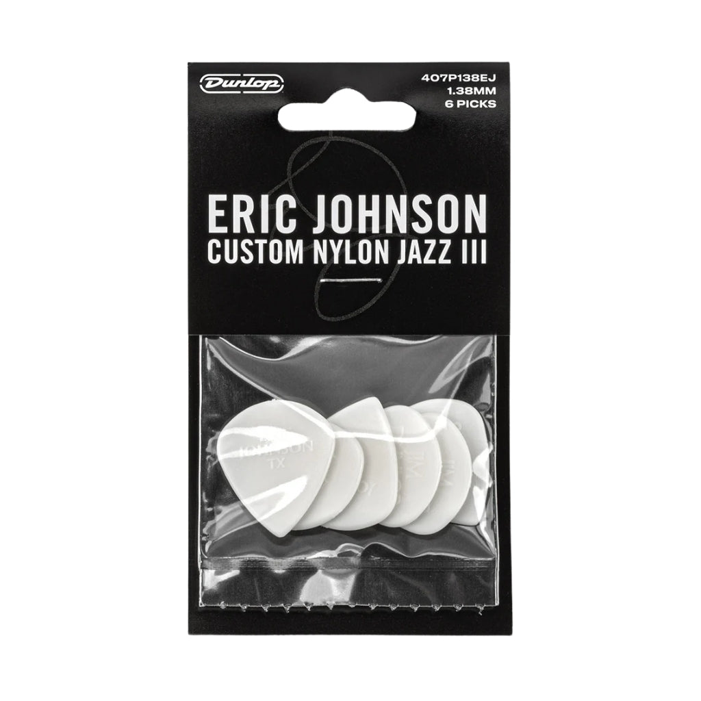 Jim Dunlop - Eric Johnson Custom Nylon Jazz III Guitar Picks 1.38mm White - 6 Pack
