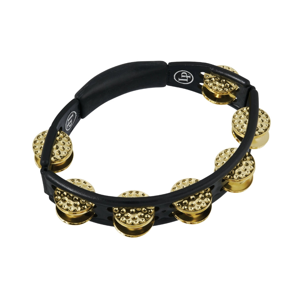 Latin Percussion - Handheld Cyclops Tambourine 10-inch Double-Row Brass Jingles – Black