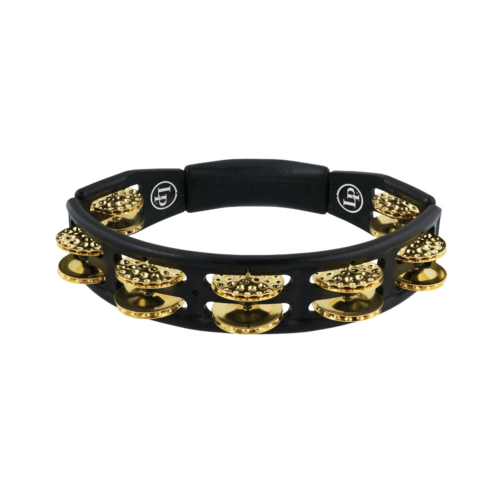 Latin Percussion - Handheld Cyclops Tambourine 10-inch Double-Row Brass Jingles – Black
