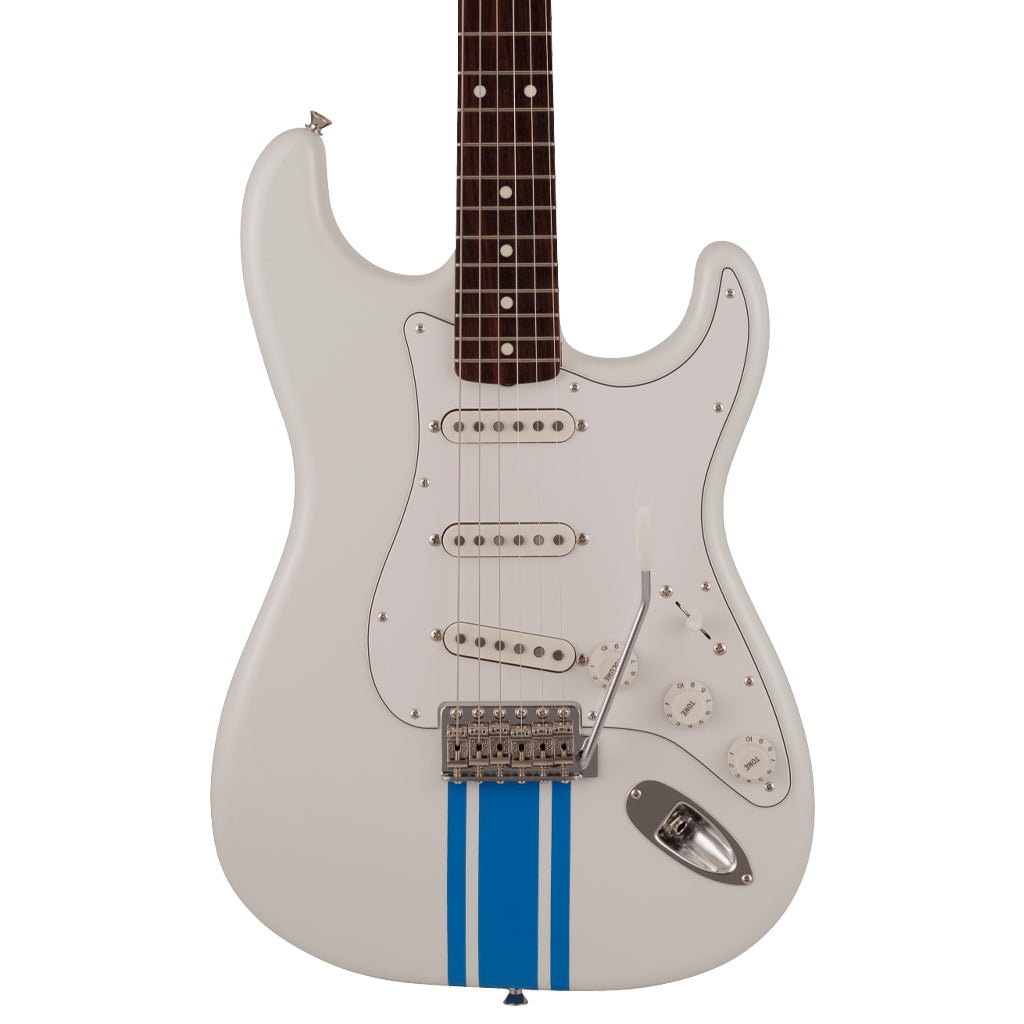 Fender - 2023 Collection Made in Japan Traditional 60s Stratocaster® - Rosewood Fingerboard, Olympic White with Blue Competition Stripe