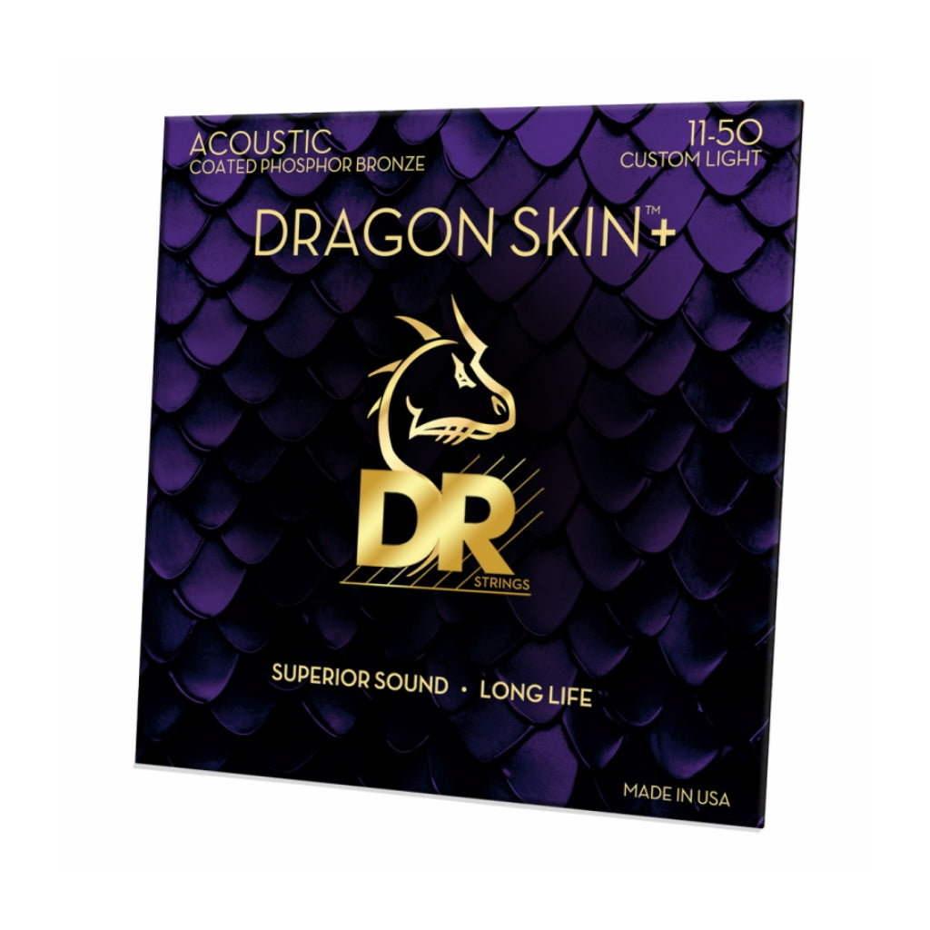 DR Strings - Dragon Skin+ Phosphor Bronze Coated Acoustic Guitar Strings - Custom Light 11-50