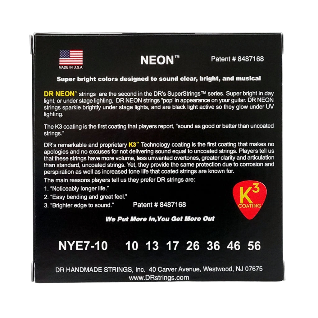DR - Hi-Def Neon Yellow K3 Coated Electric Guitar Strings - 7-String Medium 10-56