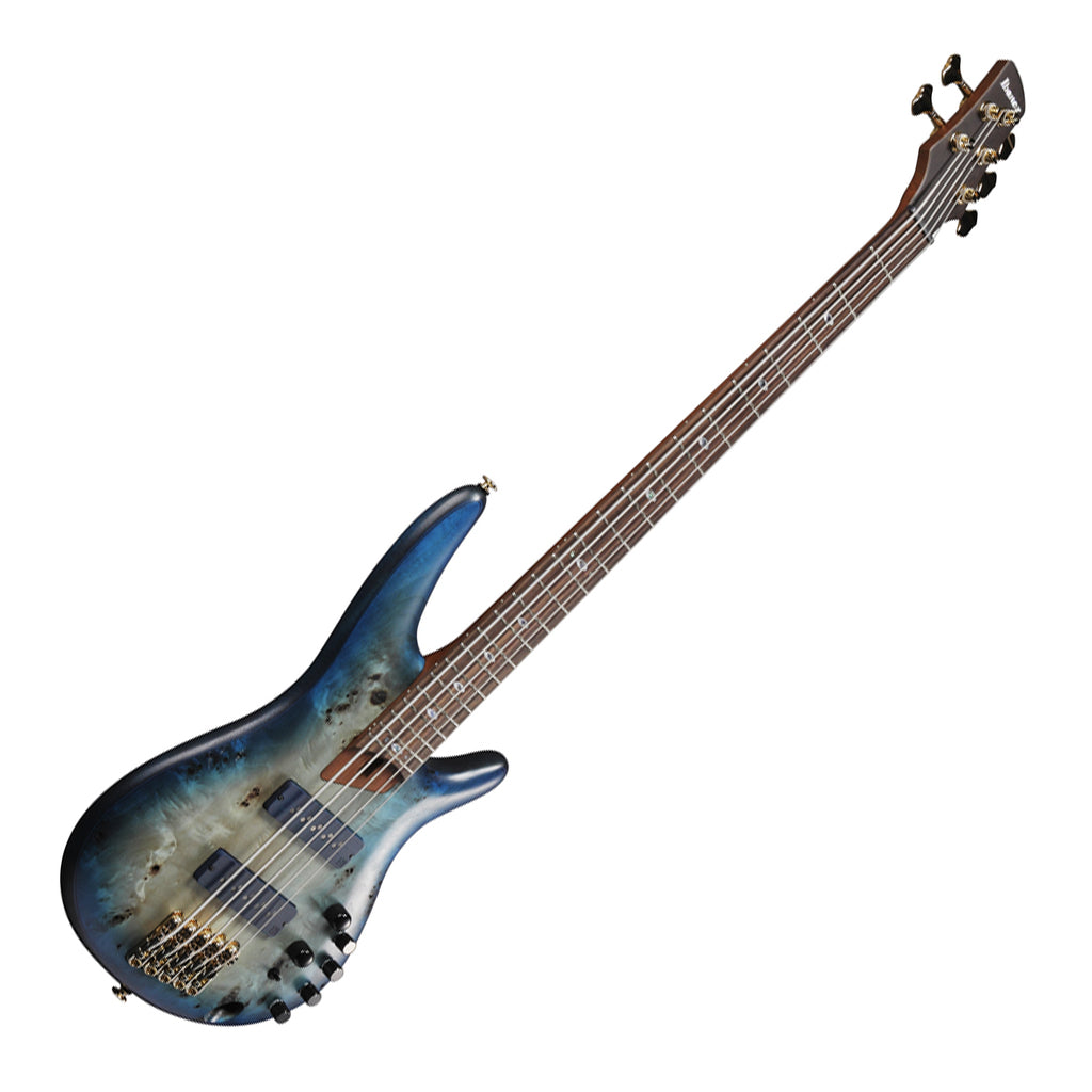 Ibanez SR6605 5 String Bass Mappa Burl Top with Rosewood Fretboard and Case Ghost Fleet Blue Burst