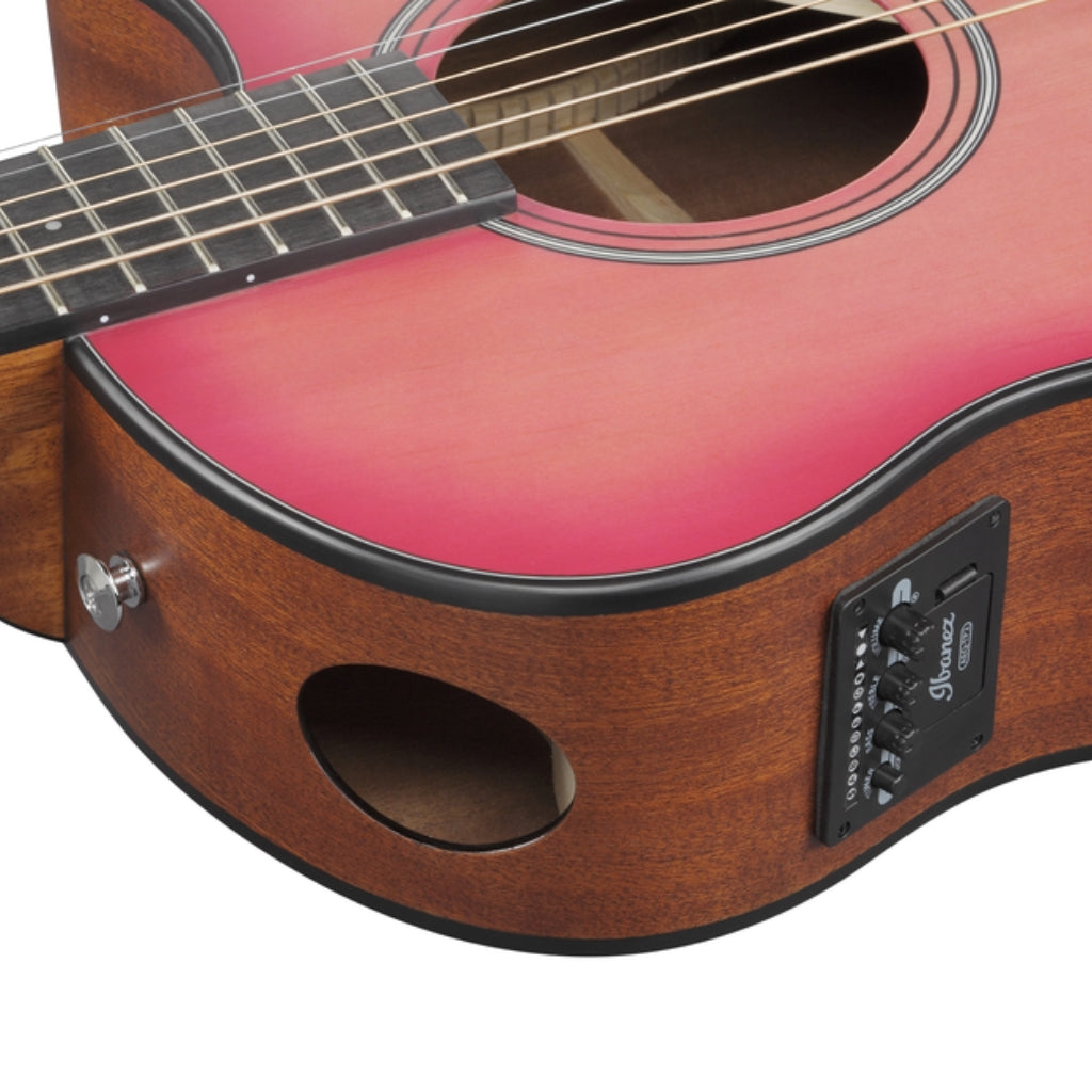 Ibanez - AAM50CE Natural Open Pore Back and Sides Acoustic Guitar - Coral Red Burst Open Pore Top