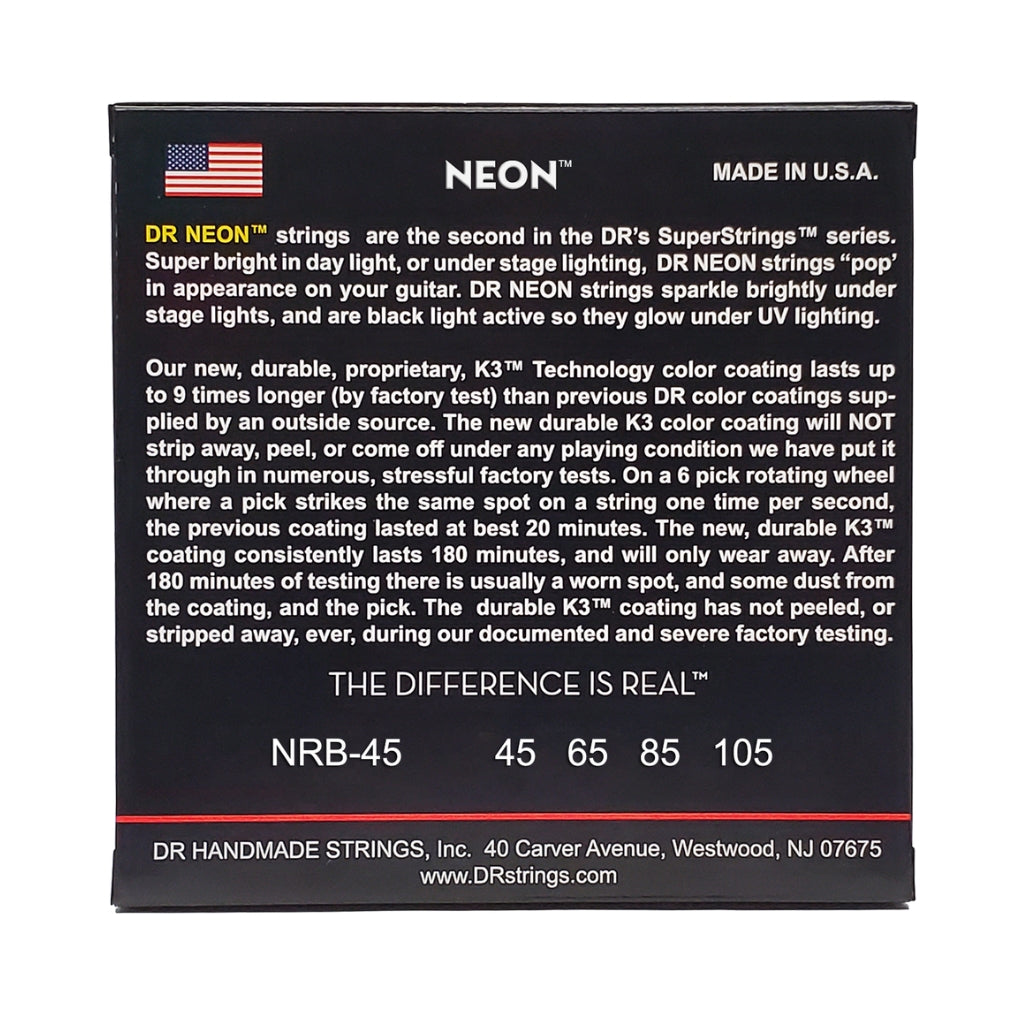 DR Strings - Hi-Def Neon Red K3 Coated Bass Guitar Strings - Medium 45-105