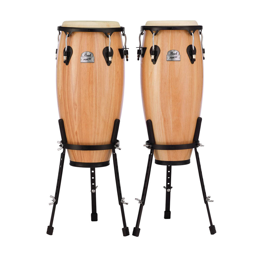 Pearl - Primero Wood Conga Set with Stands - 10 + 11 inches, Natural Lacquer