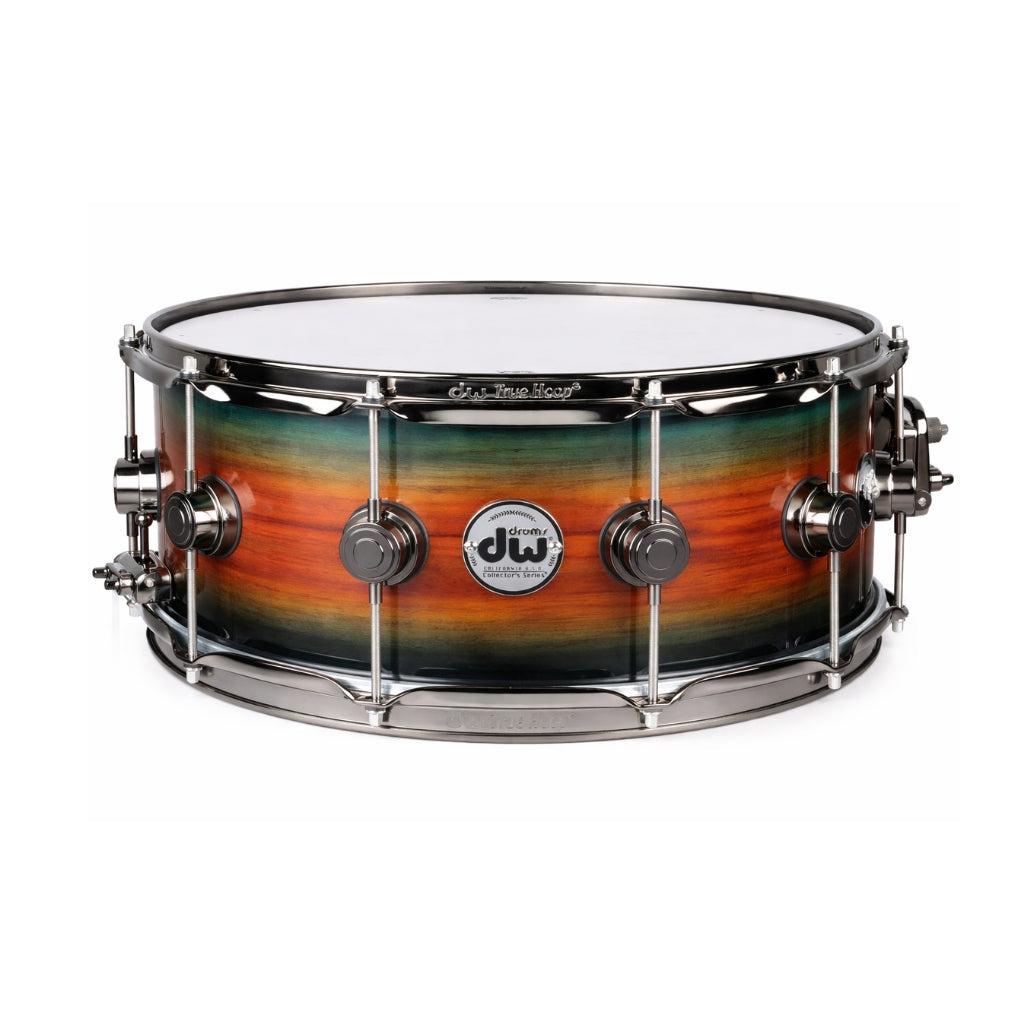 DW - Collector's Series SonicPly Snare Drum - 6 inches x 14 inches, Natural to Quick Royal Blue Burst over Horizontal Padauk