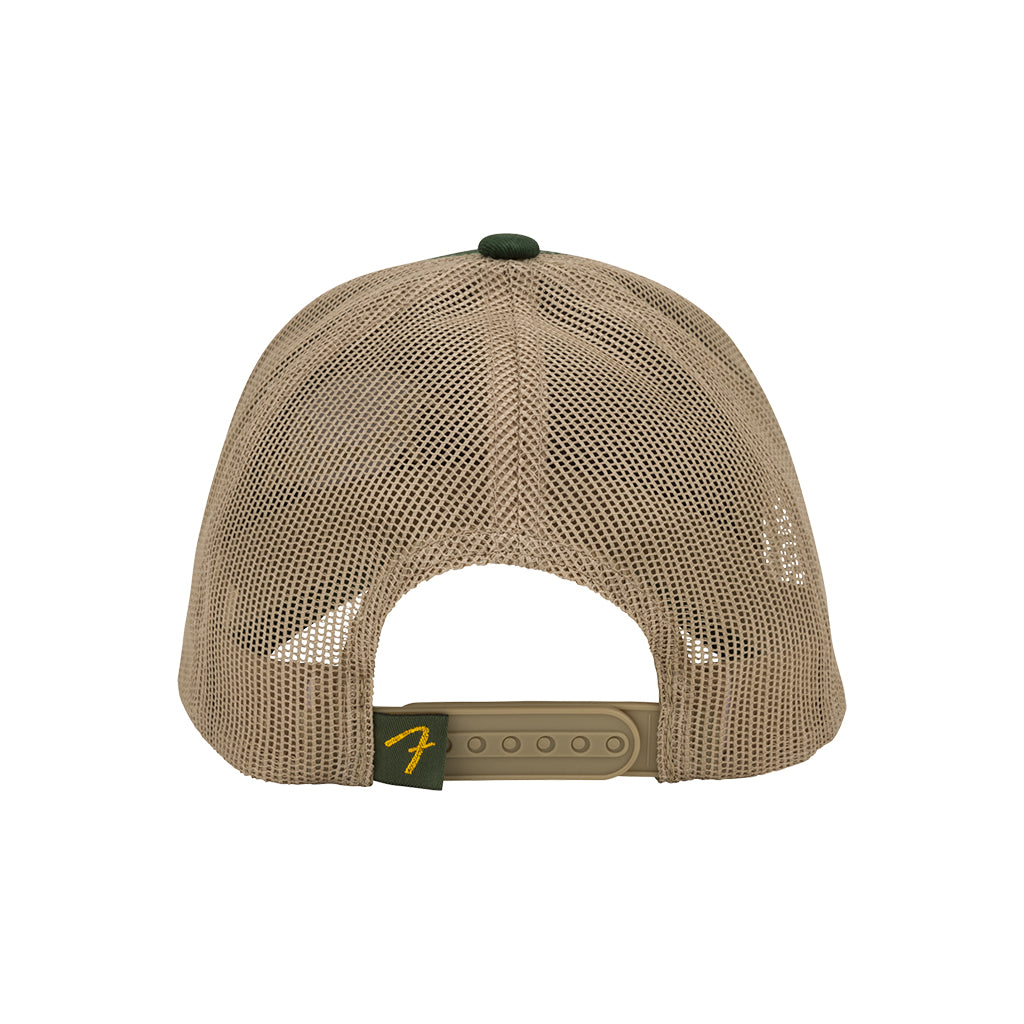 Fender Globe Pick Patch 6-Panel Trucker Hat - Green/Khaki, One Size