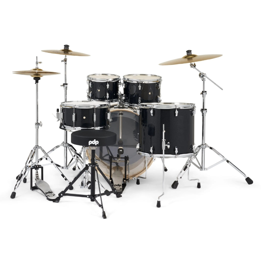 PDP - Mainstage 5-Piece Complete Drum Set with Hardware and Cymbals - Black Sparkle