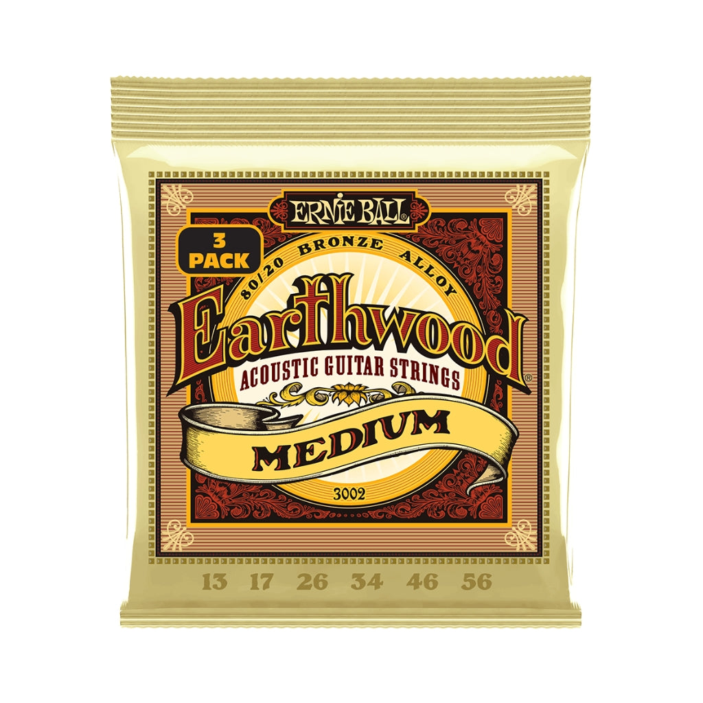Ernie Ball Earthwood Medium 8020 Bronze Acoustic 13-56 Guitar Strings - 3 Pack