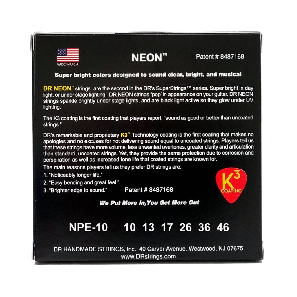 DR - Hi-Def Neon Purple K3 Coated Electric Guitar Strings - Medium 10-46