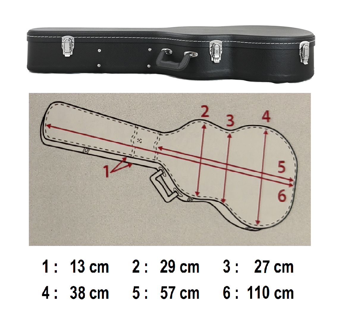 Nameless 339 Size Guitar Case, Black Exterior with Black Velvet Interior.
