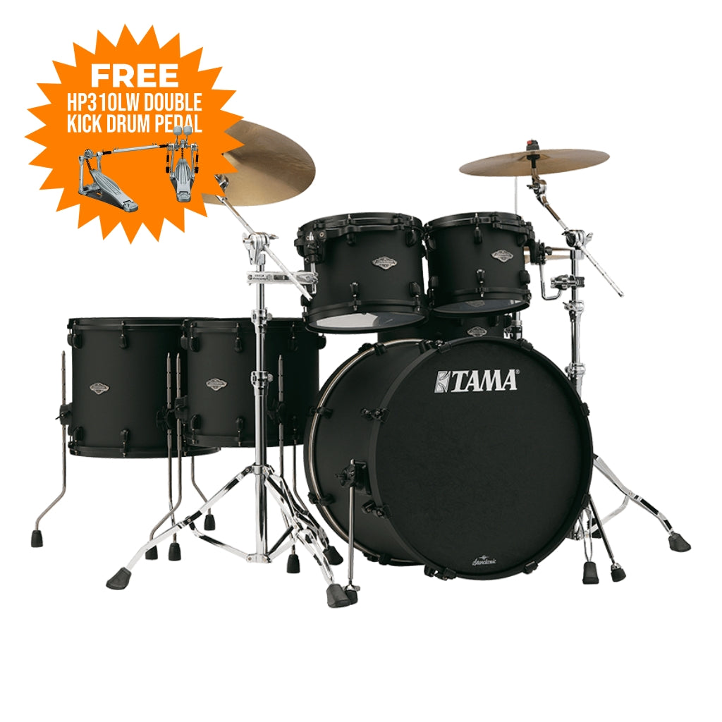 TAMA - MBS52AZMBS FBK Starclassic Performer 5-Piece Shell Pack - Flat Black with FREE HP310LW Double Kick Drum Pedal