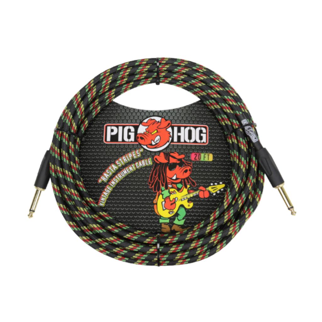 Pig Hog Rasta Stripes Instrument Cable, 20ft