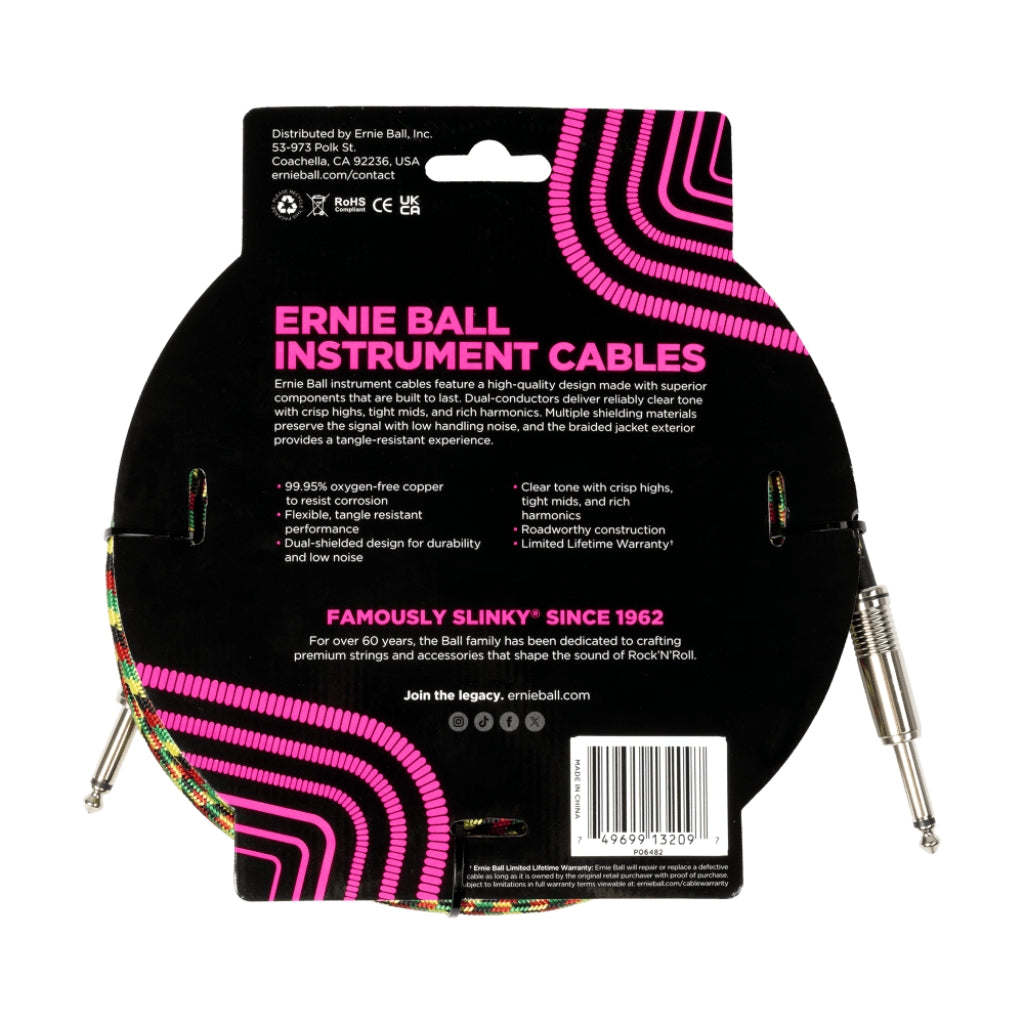Ernie Ball - Braided Instrument Cable - 1/4-inch TS to 1/4-inch TS, 18 feet, Good Vibrations