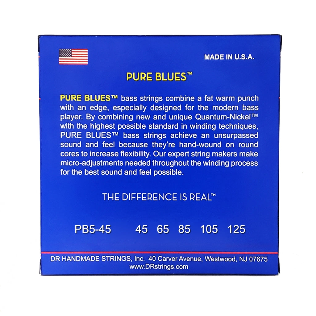 DR - Pure Blues Quantum-nickel/Round Core Bass Guitar Strings - Medium 5-String 45-125