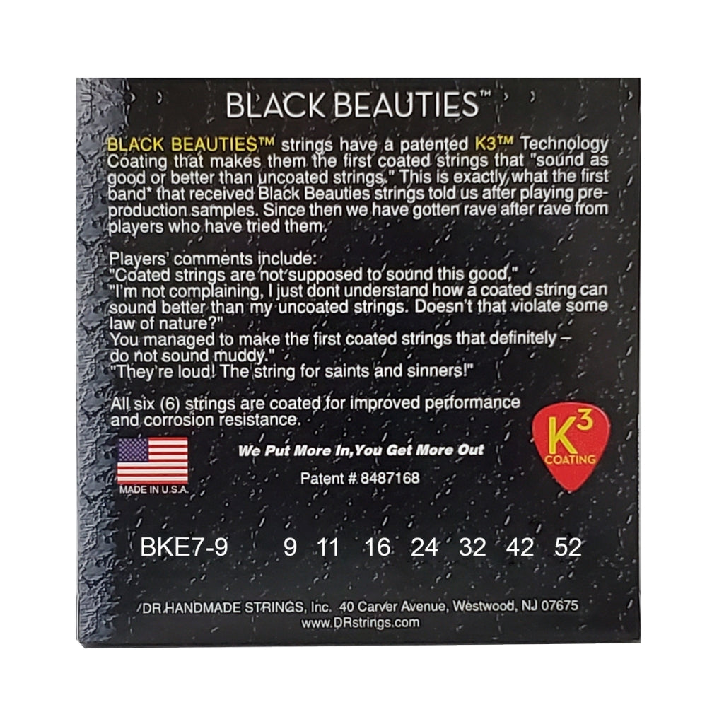 DR - Black Beauties K3 Coated Electric Guitar Strings - 7-String Light 9-52