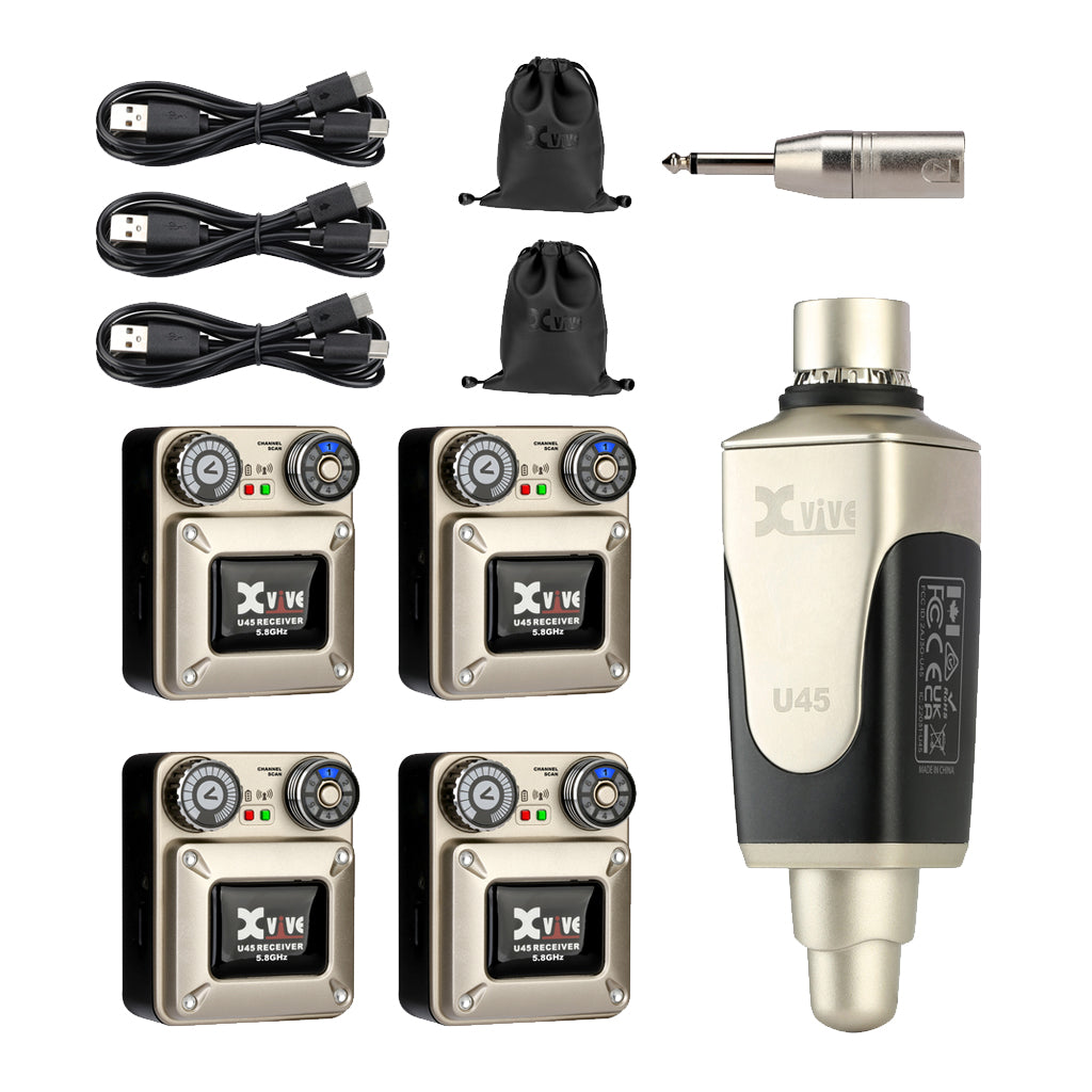Xvive U45R4 In Ear Monitor System - 5.8GHz, 4 Receivers