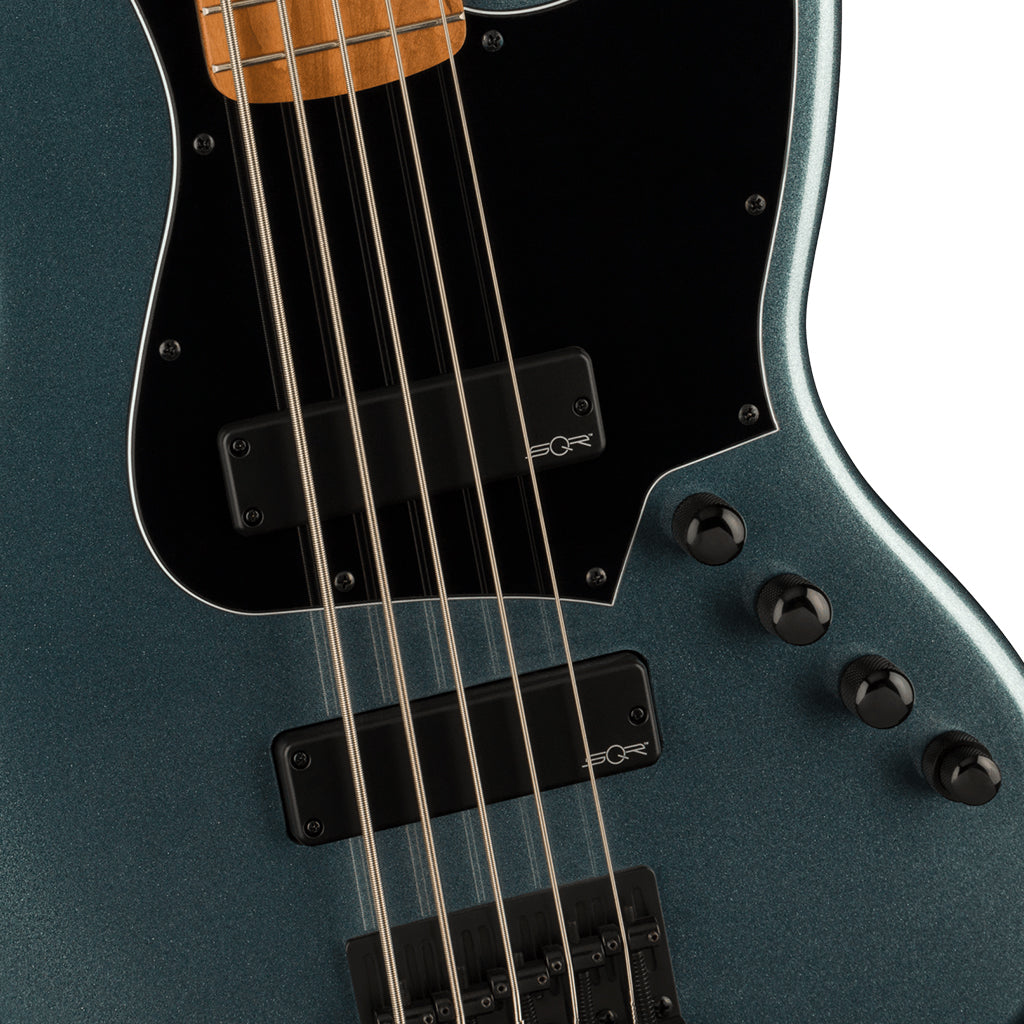 BSTOCK Squier Contemporary Active Jazz Bass® HH V, Roasted Maple Fingerboard, Black Pickguard, Gunmetal Metallic